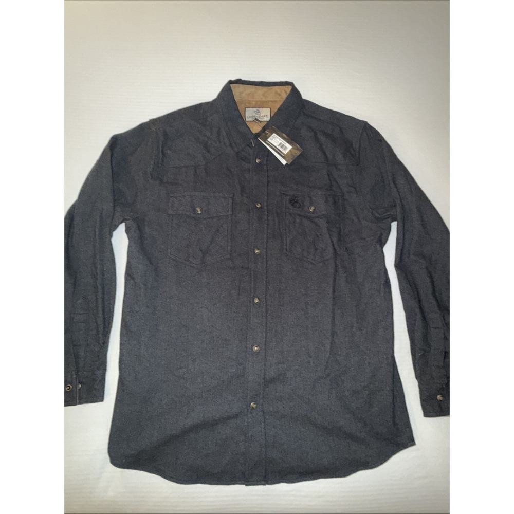 New Legendary Whitetails Lrg 100% Cotton Flannel Dark Gray Snap Button Up